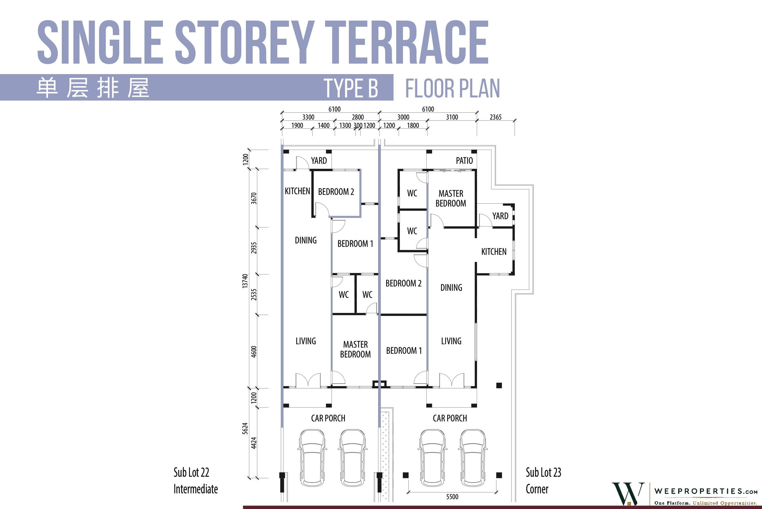 YA Avenue Phase 1 Type B single storey terrace floor plan
